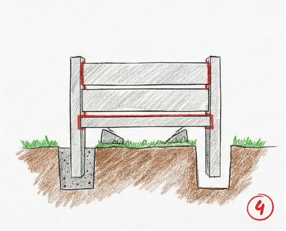 Postup montáže – vložení první betonové desky do drážek sloupků