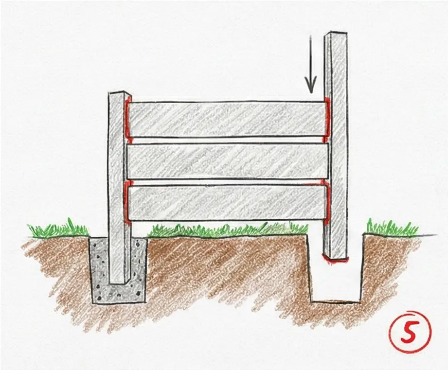 Sestavení plotu – postupné vkládání dalších betonových panelů shora